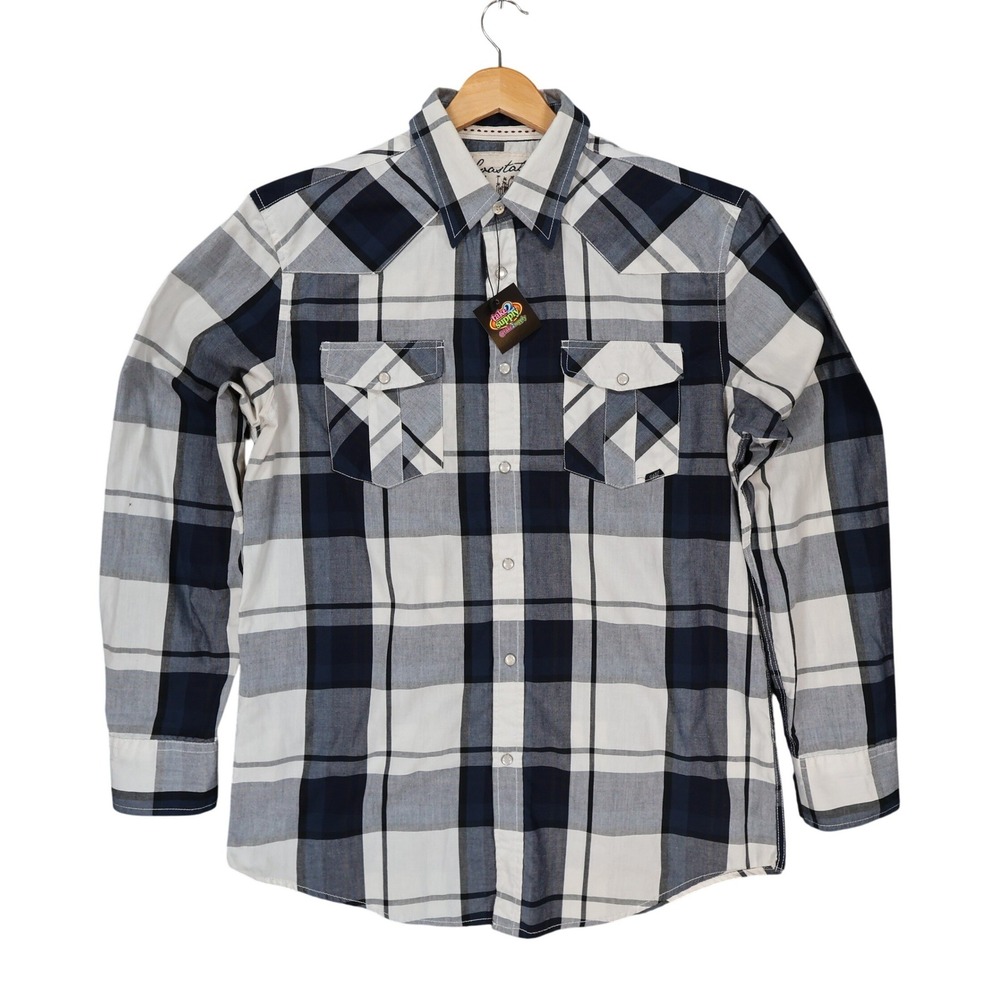 Coastal Western Shirt Mens Large Blue Plaid Excellent Snap Front